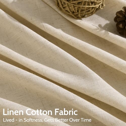 Image of Tan Linen Curtains 96 Inches Long for Living Room Rod Back Tab Vintage Rustic Farmhouse Light Filtering Curtain Burlap Textured Linen Drapes 96 Inch Dinning Room Bedroom 52x96 8FT,2 Panels