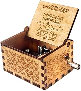 Wooden Music Box for Husband,Gift from Wife to Husband,Hand-Crank You Are My Sunshine Melody Musical Box,Laser Engraved Handmade Antique Gift for Husband on Valentines Day,Anniversary,Birthday
