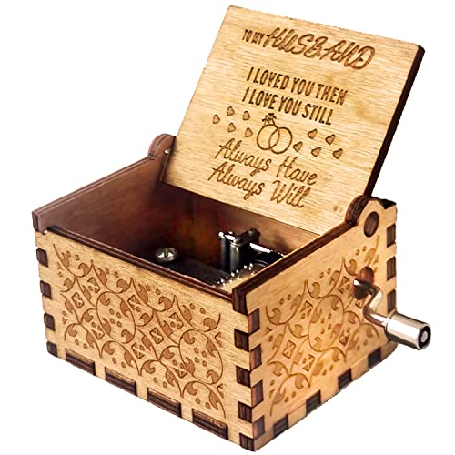 Wooden Music Box for Husband,Gift from Wife to Husband,Hand-Crank You Are My Sunshine Melody Musical Box,Laser Engraved Handmade Antique Gift for Husband on Valentine’s Day,Anniversary,Birthday