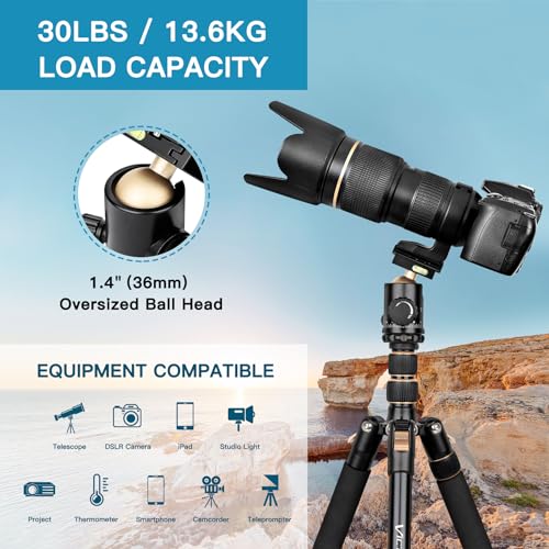 Image of Professional DSLR Tripod for Photography - Tall, Lightweight & Heavy Duty - Spotting Scopes, Telescope & Binoculars - Compact Complete Tripod Unit