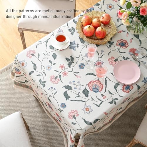 Image of ishro home Premium Dining Table Cover 6 Seater | Table Cover Cloth | Table Cloth 6 Seater - Soft European Fabric, Frill Design, Machine Washable | (Spring of Beauty, 56x90 Inch (6-8 Seater))