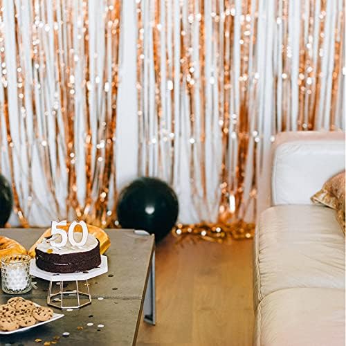 2PCS Tinsel Foil Fringe Curtains Rose Gold Metallic Shimmer Curtain Backdrop Foil Streamers Party Decorations Fringe Streamers Tinsel Curtains foil curtain For Christmas Birthday Party Wedding Door