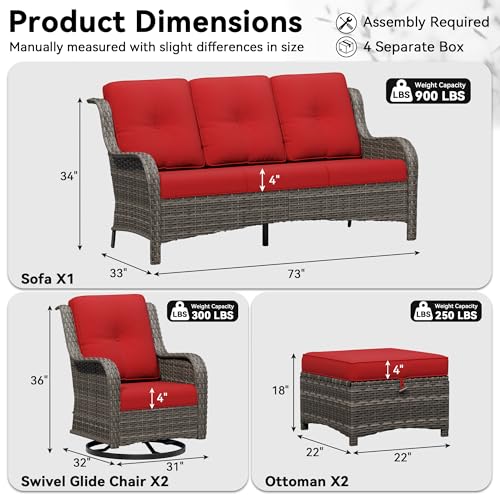 Image of 5 Piece Outdoor Wicker Patio Furniture Set, Outdoor Swivel Rocker Patio Chairs Set with Thickened Olefin Cushions, High Back and Deep Seating, Hand-Woven PE Rattan for Porch, Deck