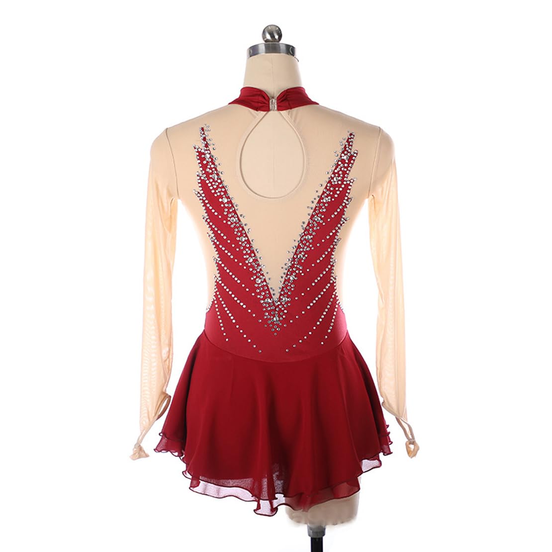 Body Pattinaggio Artistico Vestito Bambina, con Strass, a Maniche Lunghe, Girocollo Vuoto Giunzione Body Ginnastica Artistica Danza