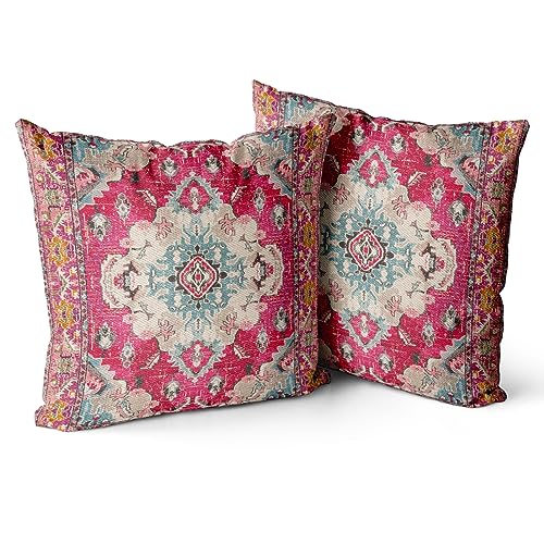 Snycler Boho Throw Pillow Covers 16x16 inch Set of 2 Boho Rug Carpet Double Sided Pattern Cotton Soft Pillow Case Cushion Cover Pillowcase for Couch Sofa Bed Decorative (Red)