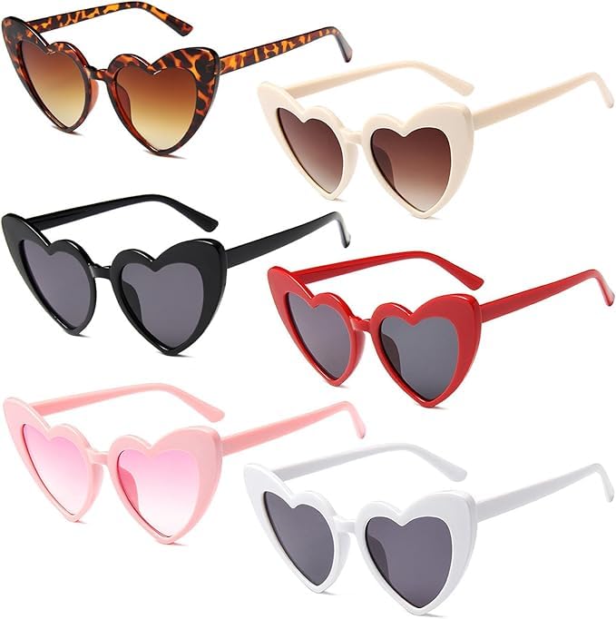 KOMEIYL 6 Paires Lunettes de Soleil Coeur Vintage, Lunettes de Soleil Années 70/80, Lunette Coeur Evjf pour Mariage, Fêtes, Voyages, Lunette Coeur...