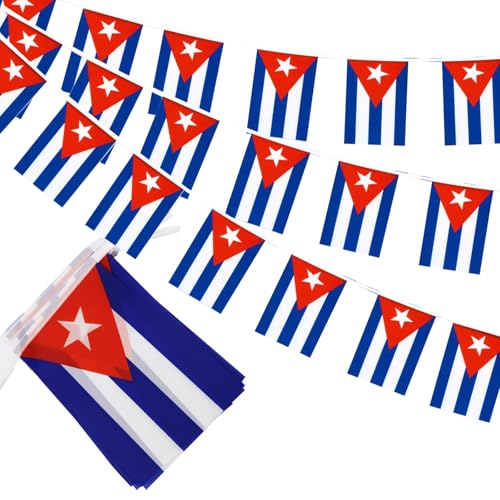 Image of Cuban Flags Cuba String Flag Banners for Patriotic Events Independence Day Sports Bars Inside Outside Decorations 33 Feet 30 Flags