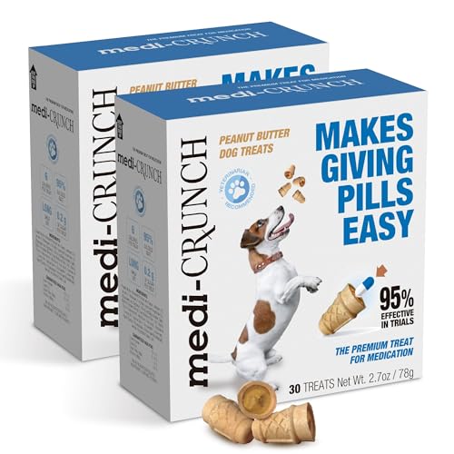 Medi-Crunch Pill Pouches for Dogs, Peanut Butter Crunchy Ice Cream Cone Treats, Pill Pockets for Dogs Capsule Size Wrap, Canine Health Supplies, 60 ct