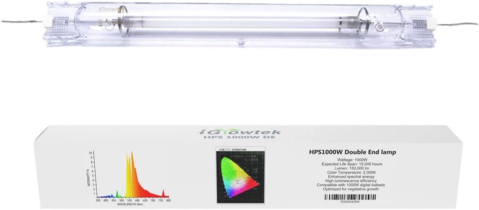 1000W Double Ended HPS Grow Light Bulb,High PAR Enhanced Red and Orange Spectrums CCT 2000K, Ultra Bright 155000 Lumens,1000W High Pressure Sodium Grow Lamp,1000 Watt DE HID Grow Bulb