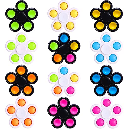 12 Pack Pop Fidget Toy with Fidget Spinner 2 in 1 Fidget Popper for Stress Relief Fidget Spinner Pack ADHD Push Bubbles Fidget Sensory Toy for Kids