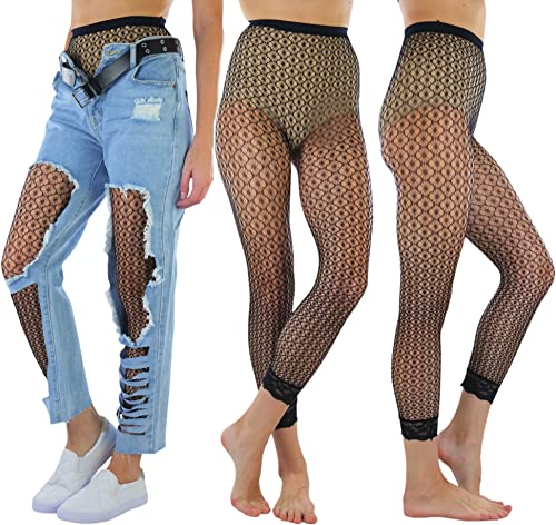Image of ToBeInStyle Women's Single Floral Lace Fishnet Tights Footless & Stirrup Design