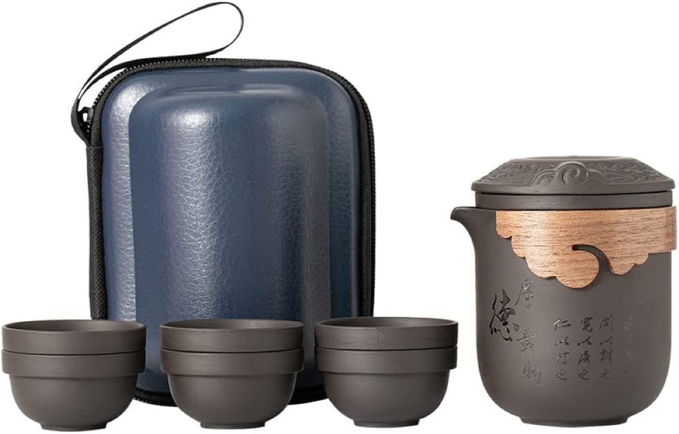 Travel Tea Sets with Tea Infuser Chinese Gung Fu Teapot, Handmade Purple Clay Teapot, Travel Tea Set for Outdoor Home CampingOffice