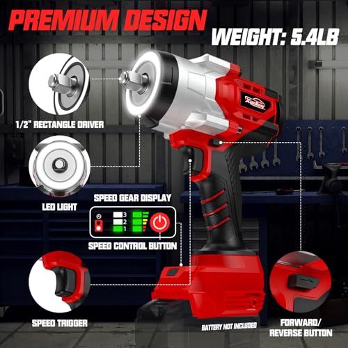 Image of Cordless 1 /2 inch Impact Wrench Compatibe with Milwaukee 18V Battery, 1250Ft-lbs(1700N.M) High Torque Impact Gun Heavy Duty, Brushless Electric Power Impact Driver with 4 Sockets&4 Speed Modes&LED Light