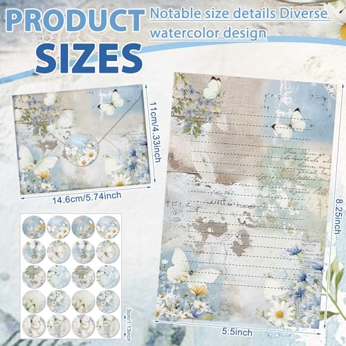 Image of TaoBary 160 Pcs Stationery Paper Set 50 Double Sided Stationery Papers with 50 Matching Envelopes and 60 Round Dot Sticker, 10 Design (Serenity Junk,8.25 x 5.5 Inch)