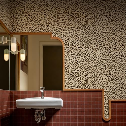 Murgall Leopard Print Selbstklebende Tapete 44x305cm Wasserdicht Abziehbare Strukturierte Tapete Gepard Kontaktpapier für Schlafzimmer und Bad