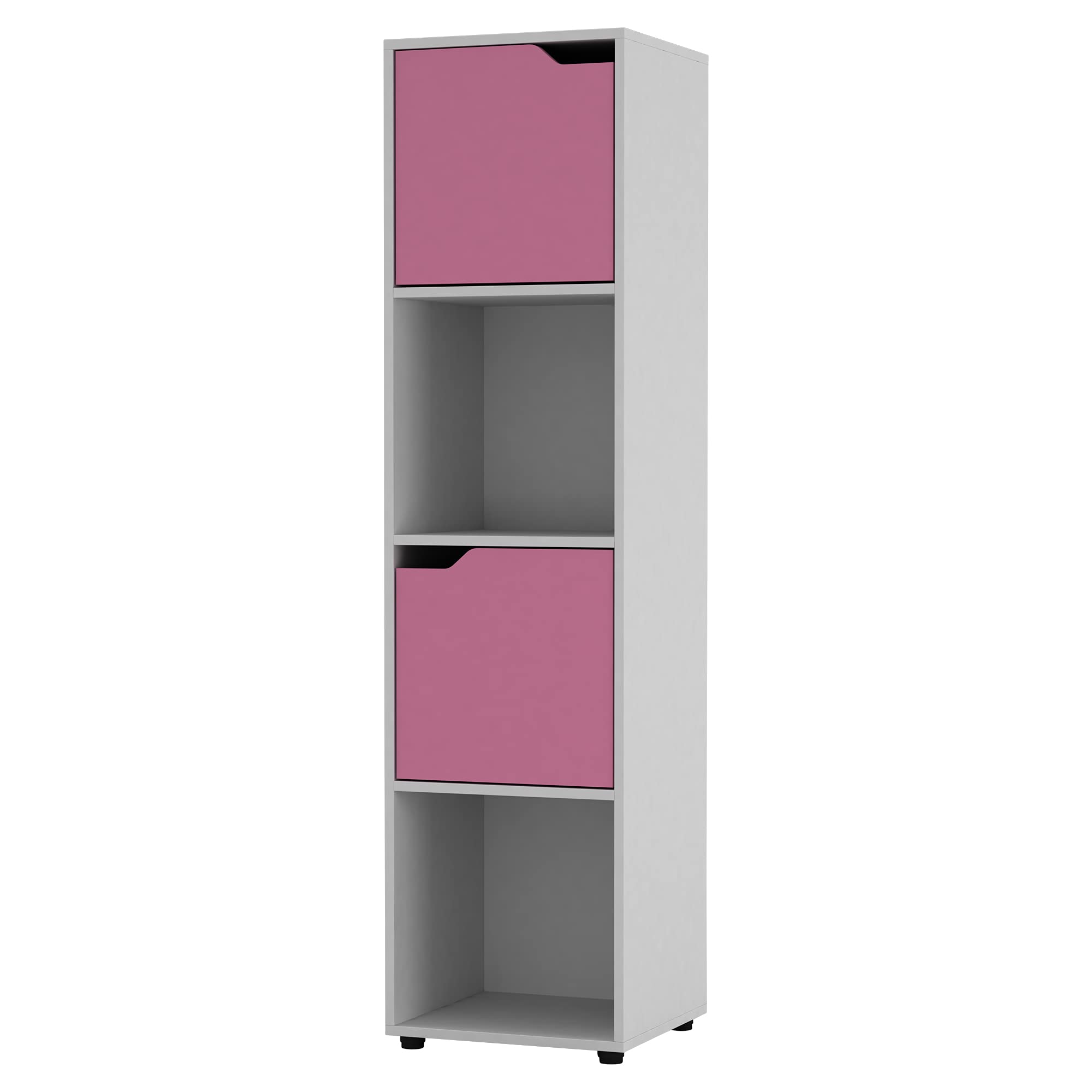 URBNLIVING Wooden Cubed Bookcase With Doors (4 Cube, White Bookcase And Pink Door)