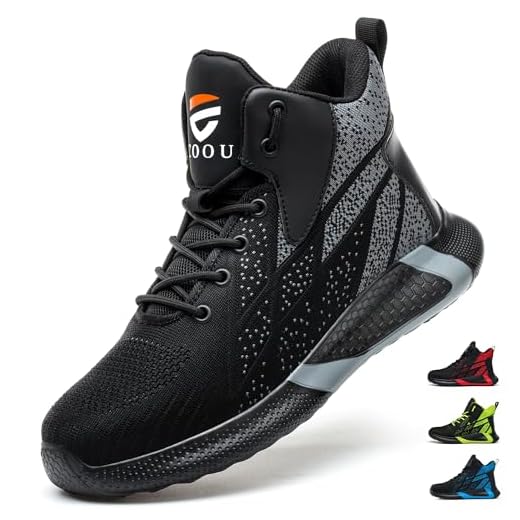 PAQOZKC Arbeitsschuhe Herren Damen S3 Sicherheitsschuhe Hoch Leicht Sicherheitsstiefel Atmungsaktiv Stahlkappe Schutzschuhe(8081/Schwarz/43)