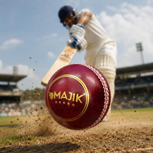Image of Kabello Cricket Leather Ball for Tournament Game Practice Ball for Matches Water-Resistant and Hand-Stitched Leather Ball (Set of 10 Balls)