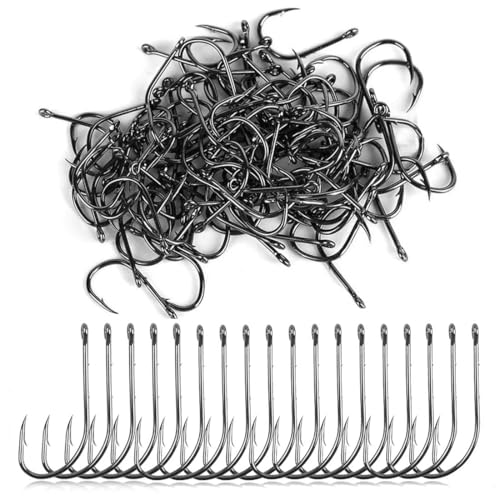 100 Piezas Anzuelos de Pescas, Ganchos de Pesca con Agujero, Anzuelos de Púas del Acero de Carbono, Anzuelos de Pesca Mar y Agua Dulce