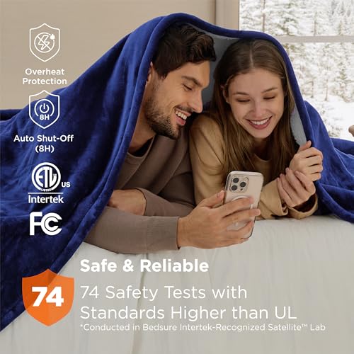 Image of Bedsure Electric Blanket Queen Size - Dual Control Heated Blanket Queen, Fast Heating with 10 Time Settings & 10 Heat Settings, Warm Gift for Grandma (84x90 inches, Pageant Blue)