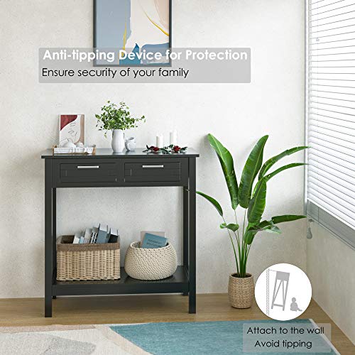 Kealive Console Table with Drawers, Tall Entryway Table with 2-Tier Storage Shelf, Sofa Entry Table for Hallway Living Room Bedroom,31.5 x 13.9 x 32.1 inches, Wood, Modern Black