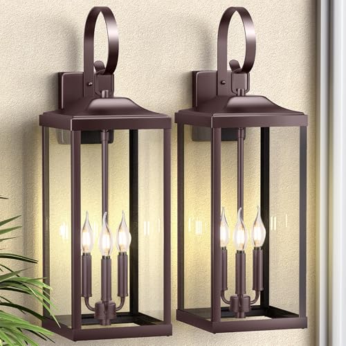 Image of 24 inch Oil Rubbed Bronze Extra Large Outdoor Light Fixture 3-Light Porch Light