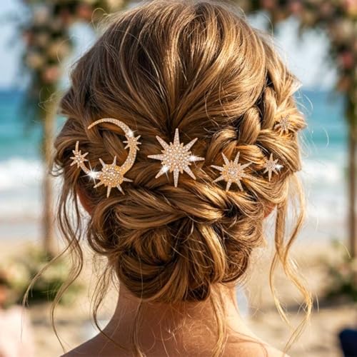 HEREAD Star Bride Wedding Hair Clips Silver Rhinestone Bridal Hair Accessories Hair Pins for Women and Girls