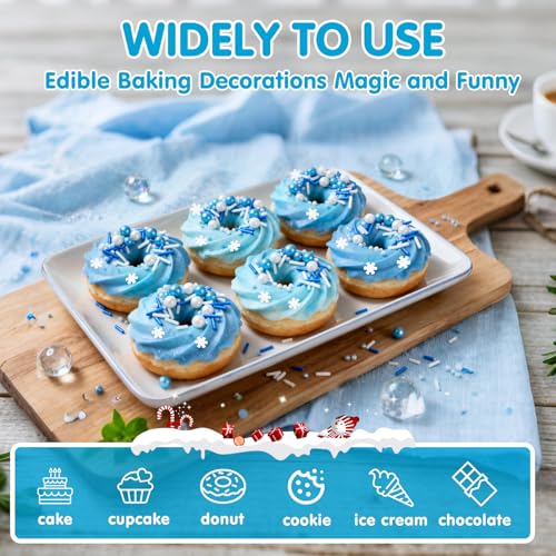Image of Edible White Snowflake Sprinkles,Blue White Nonpareils Pearls Jimmies Mix Sugar Sprinkle,130g,light Blue Sprinkle Snow Candy for Cake Decorating,Holiday Cake Decorations,Dessert,Cupcakes,Donuts,Cookies,Ice cream Toppers,Birthday Party,Winter Frozen Baking Decorating