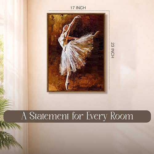 Image of Modern Abstract Ballerina Framed Canvas Painting For Living Room | Textured Impressionist Dancing Lady Wall Art For Livingroom Wall Decor, Home Decor, Bedroom, Hallway's, Office, Hotel - 43x58 cm