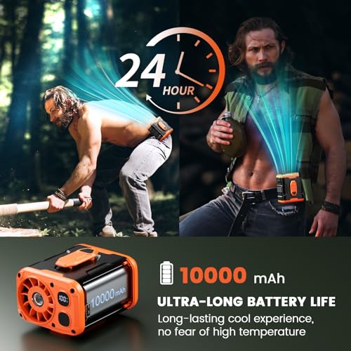 Image of coldSky Upgrade Portable Waist Fan Clip On, 10000mAh Rechargeable Wearable Belt /Neck Personal Fan with Light, 5 Speeds Strong Airflow Cooling for Outdoor Jobsite Camping Travel