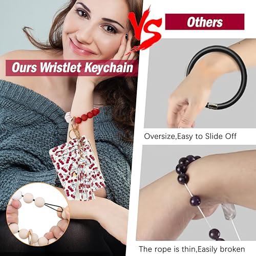 Image of KNGITRYI Wristlet Wallet for Women,RFID Keychain Wallet with Beaded Strap | 8 Card Slots,ID Window,Zipper Pocket,Leather Tassel,Compact Design