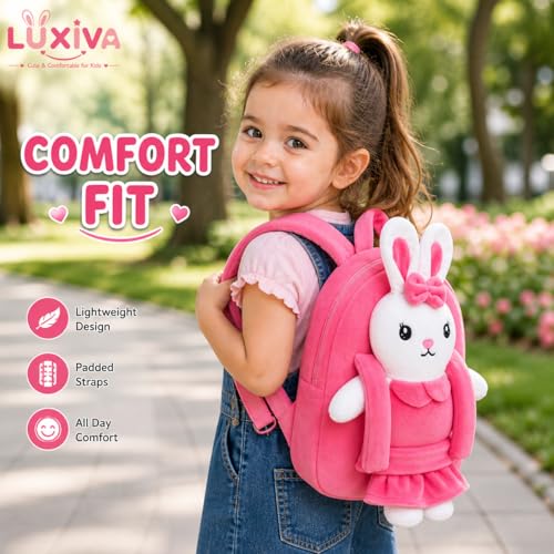 Image of Cartoon Plush Kids School Bag 2-6 Years | Soft Toy Backpack for Boys & Girls | Toddler Nursery Preschool Bag | Lightweight Adjustable Straps