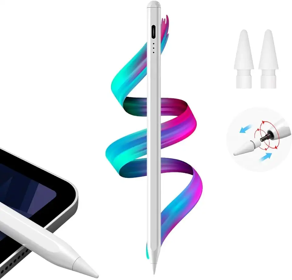 Caneta Pencil Para iPad, Caneta Para Ipad Pencil com Palm Rejection e Ponta de Alta Precisão de 1.0mm - Branca (Compatível com todos iPads lançados em 2018 e Posteriormente)