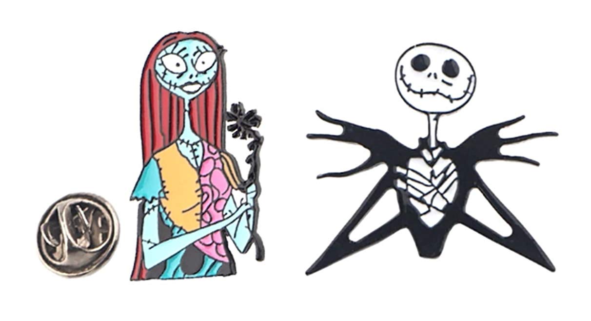 EC Trading Nightmare Before Christmas Jack and Sally 1 Inch Tall Metal Enamel Pin Set