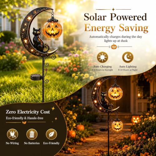 Halloween Moon Cat Solar Stake Light Pumpkin Lantern Outdoor Garden Ornamen - Image 2