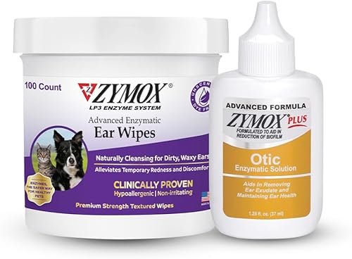 Zymox Enzymatic - Toallitas para oídos y Otic Plus Advanced Hydrocortisona Free Ear Solution para perros y gatos  Paquete de producto  para orejas