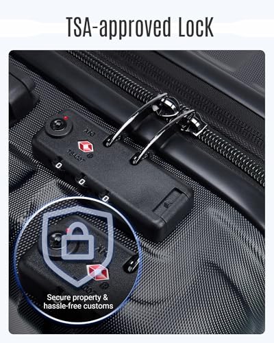 LIGHT FLIGHT Luggage Sets, 3 Piece Durable Suitcase Set with Spinner Wheels, 3 Pcs Hardside Lightweight luggage with TSA Lock, Large Checked Travel Suitcases, 20/24/28 Inch, Black
