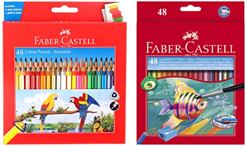 Image of Faber-Castell 48 Triangular Colour Pencils Design Series Aquarelle Full Length Water Color Pencils - 48 Shades