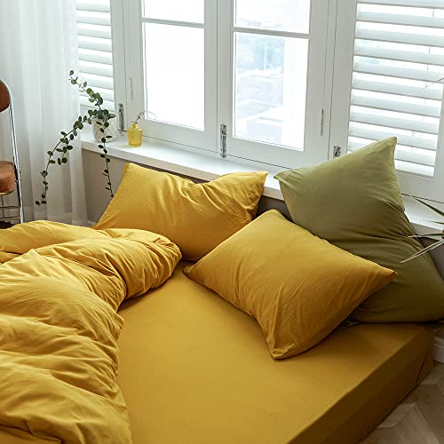Image of VM VOUGEMARKET Yellow Duvet Cover Sets King,Jersey Knit Cotton Gold Bedding Set (1 Duvet Cover + 2 Pillow Shams),Simple Luxury Down Comforter Cover with Zipper Closure-King,Gold