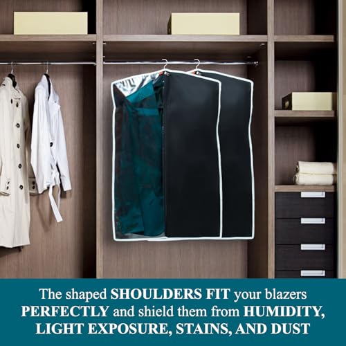Image of Men's Moisture-Proof Coat Suit Blazer Covers | Half Transparent Design | Durable Dustproof Garment Bags for Suits & Blazers | Ideal Wardrobe Solution | | Black | Set of 15 Height-36