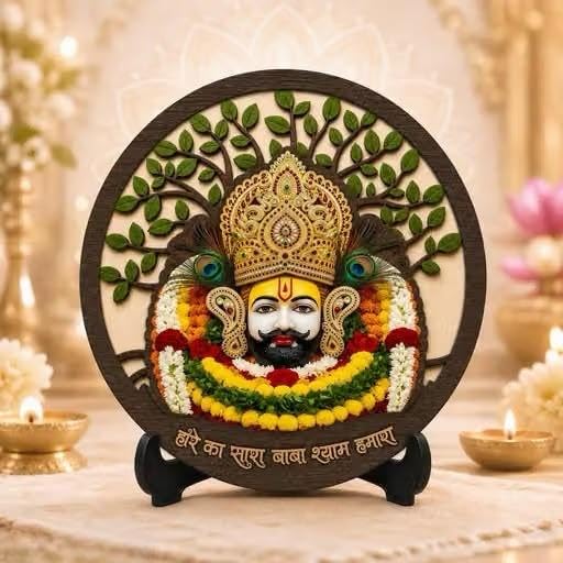 MDF Wooden Khatu Shyam Ji Decorative Plaque with Stand | Tree Backdrop Design, Vibrant Detailing, Tabletop Display, Pooja Room Decor, Sturdy Wooden Stand-image-40