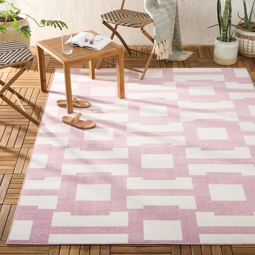 Tommy Bahama Isla Coastal Geo Indoor Outdoor Area Rug, Geometric Modern Design, UV Fade Resistant, Purple/Ivory, 5'2"x7'2"