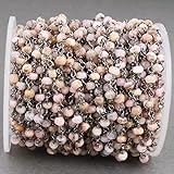 LKBEADS 10 Feet Shaded Pink Opal 4mm Rosary Style Chain - Shaded Pink Opal Beads Black Wire Wrapped Beaded Chain
