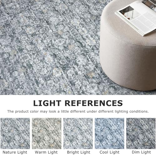 2x6 Grey Brown Washable Runner Rug for Hallways, Soft Neutral Vintage Kitchen Rugs with Non-Slip, Non-Shedding Distressed Floral Rug for Bedroom Kitchen Porch Laundry Entryway