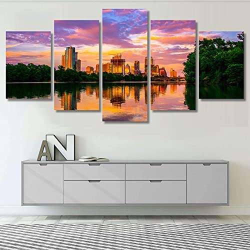 Tableau multi panneau espace coucher de soleil 5 parties cadre 150x100 cm
