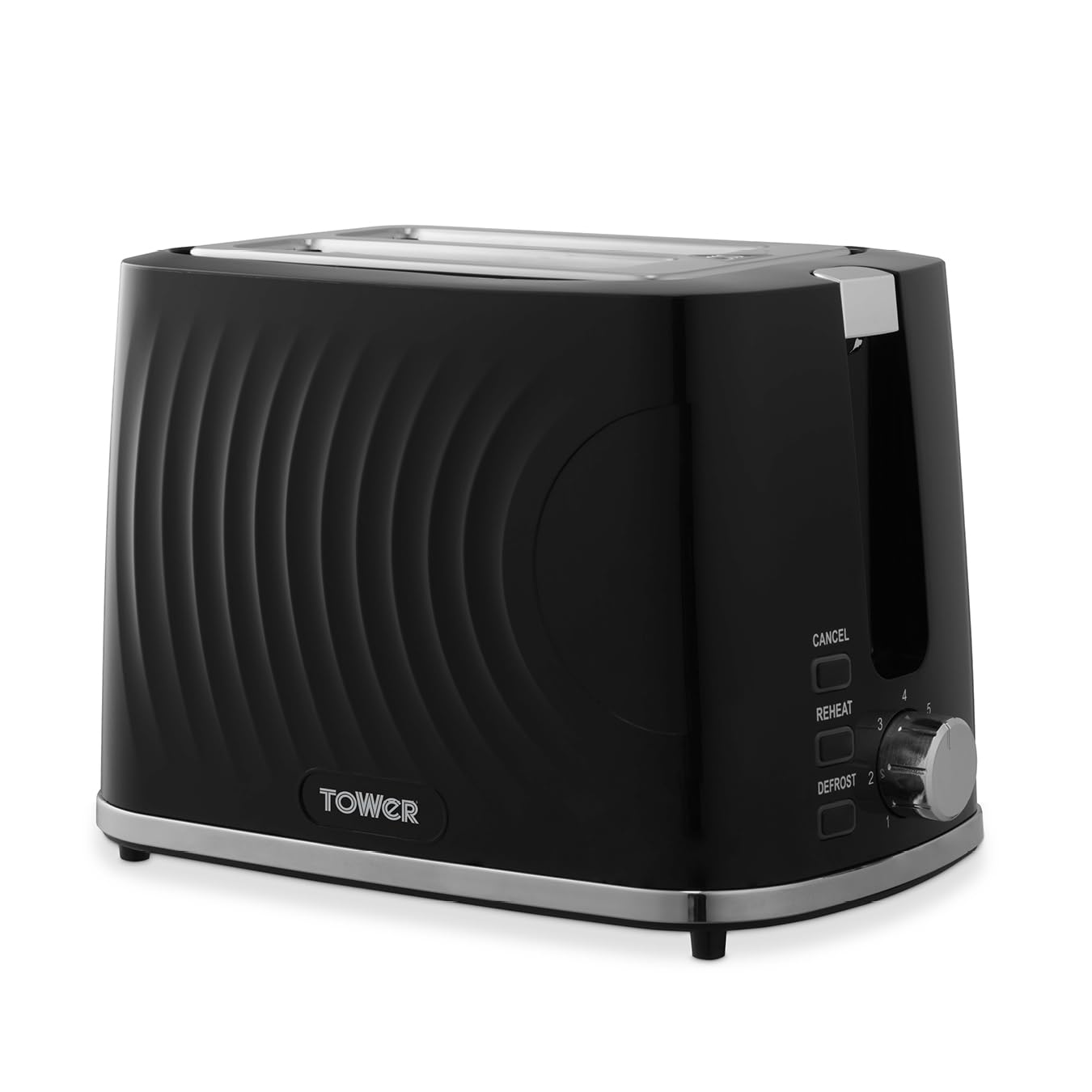 Tower T20090WHT Sonar 2-Slice Toaster with 7 Browning Levels, Defrost, Reheat & Cancel Settings, Removable Crumb Tray, 900W, White