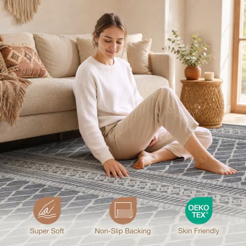 Image of cotiled Boho 5x8 Area Rugs for Living Room: Soft Moroccan Washable Rug