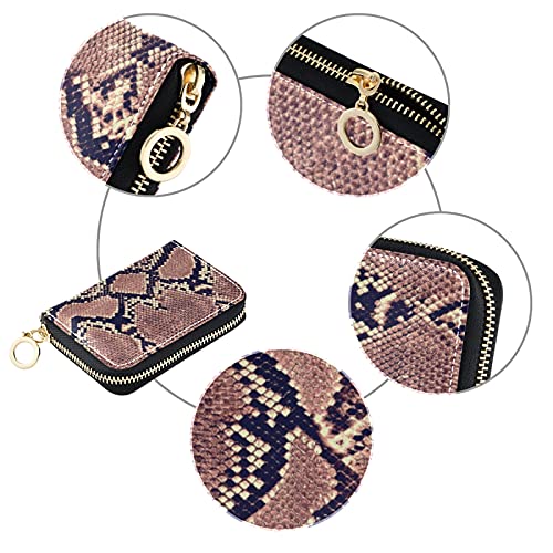 Snake Skin Pink Black Grey Credit Card Coin wallet, RFID Blocking Compact Women Leather Card Holder, Key Change Organizer, Zipper Purse Clutch Pouch Pocket3