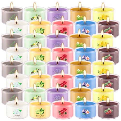 40 Scented Candle Set, 10 Fragrances, 35g Natural Soy Wax Candles with Smokeless Cotton Wicks, Ideal for Home Decor, Yoga, Meditation, Spa & Gifting.