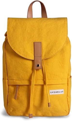 Svenklas Hagen Mochila 20 L de algodón orgánico italiano de cuero italiano 16" pulgadas bolsa para portátil para hombres y mujeres, Limón cromo,